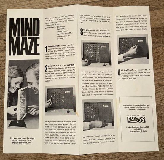 Mind Maze Original Rules - Parker Brothers - 1970
